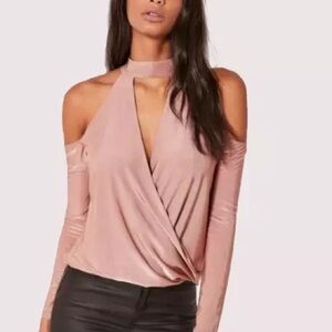 Missguided Choker Neck Cold Shoulder Wrap Top PInk US size 6